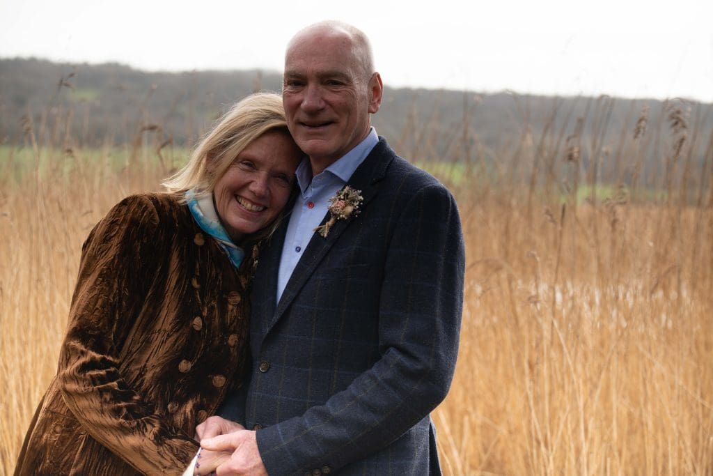 Angela and Paul Gorrill celebrating their wedding at RSPB Leighton Moss.