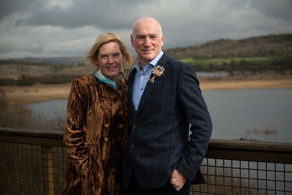 Angela and Paul Gorrill celebrating their wedding at RSPB Leighton Moss.