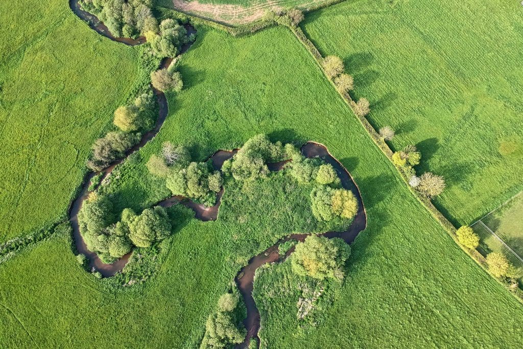 Aerial shot of farmland.