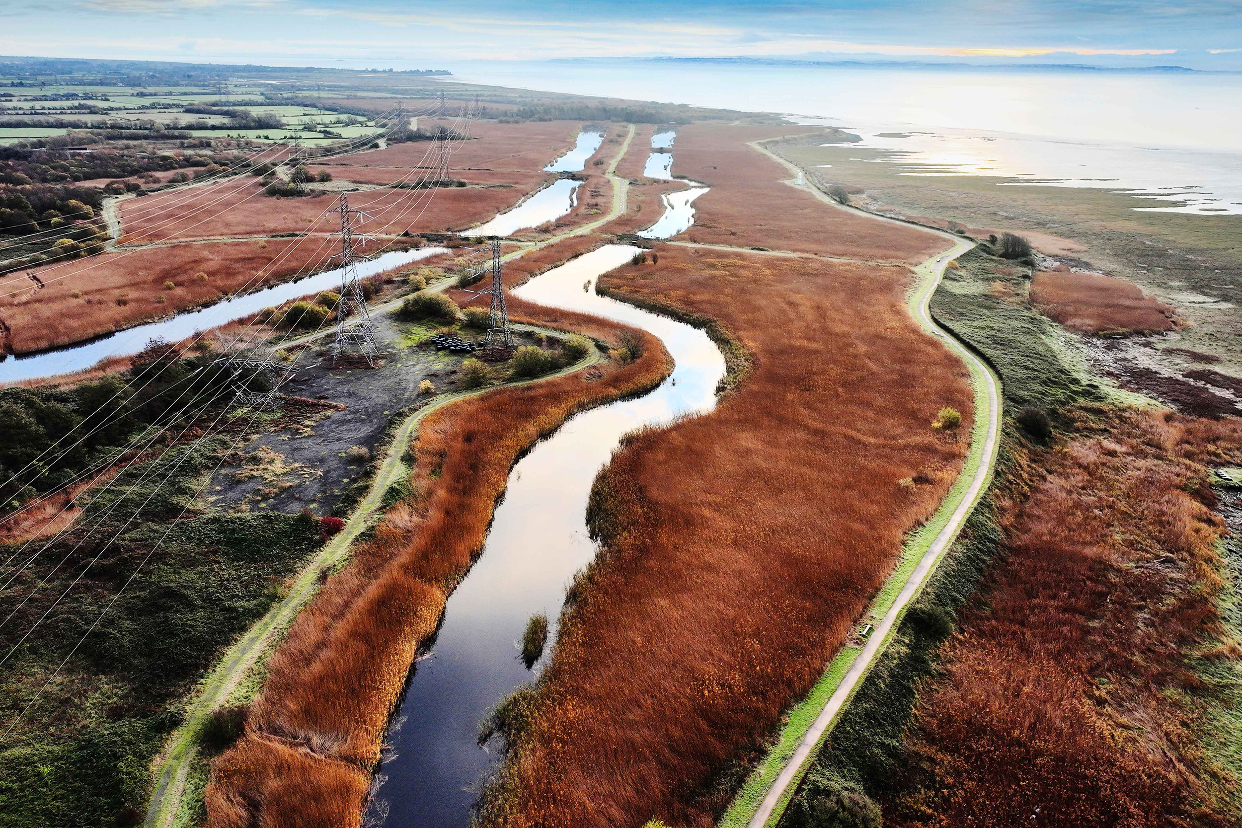 Aerial shot of Newport Wetlands RSPB Reserve