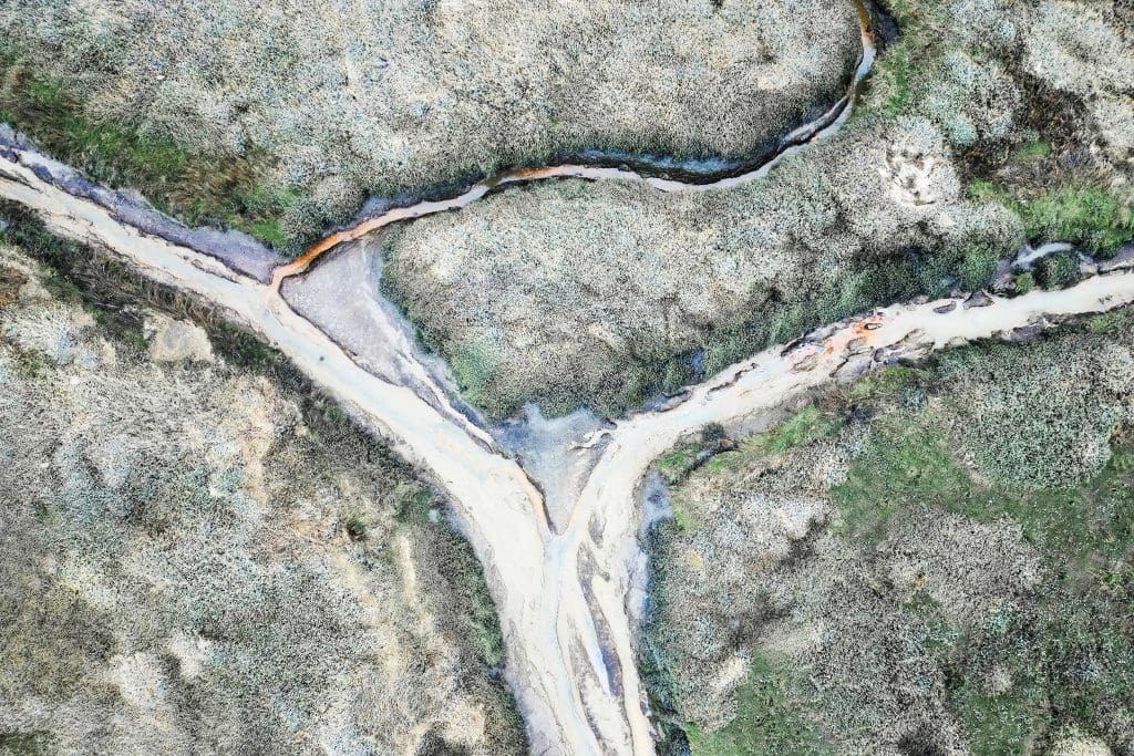 Aerial shot of salt marsh at Ribble estuary