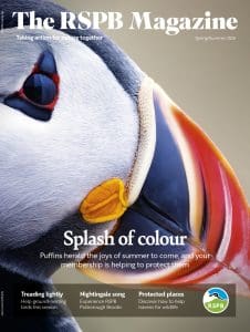 The RSPB Magazine Spring/Summer 2026 with Puffin close up on the cover