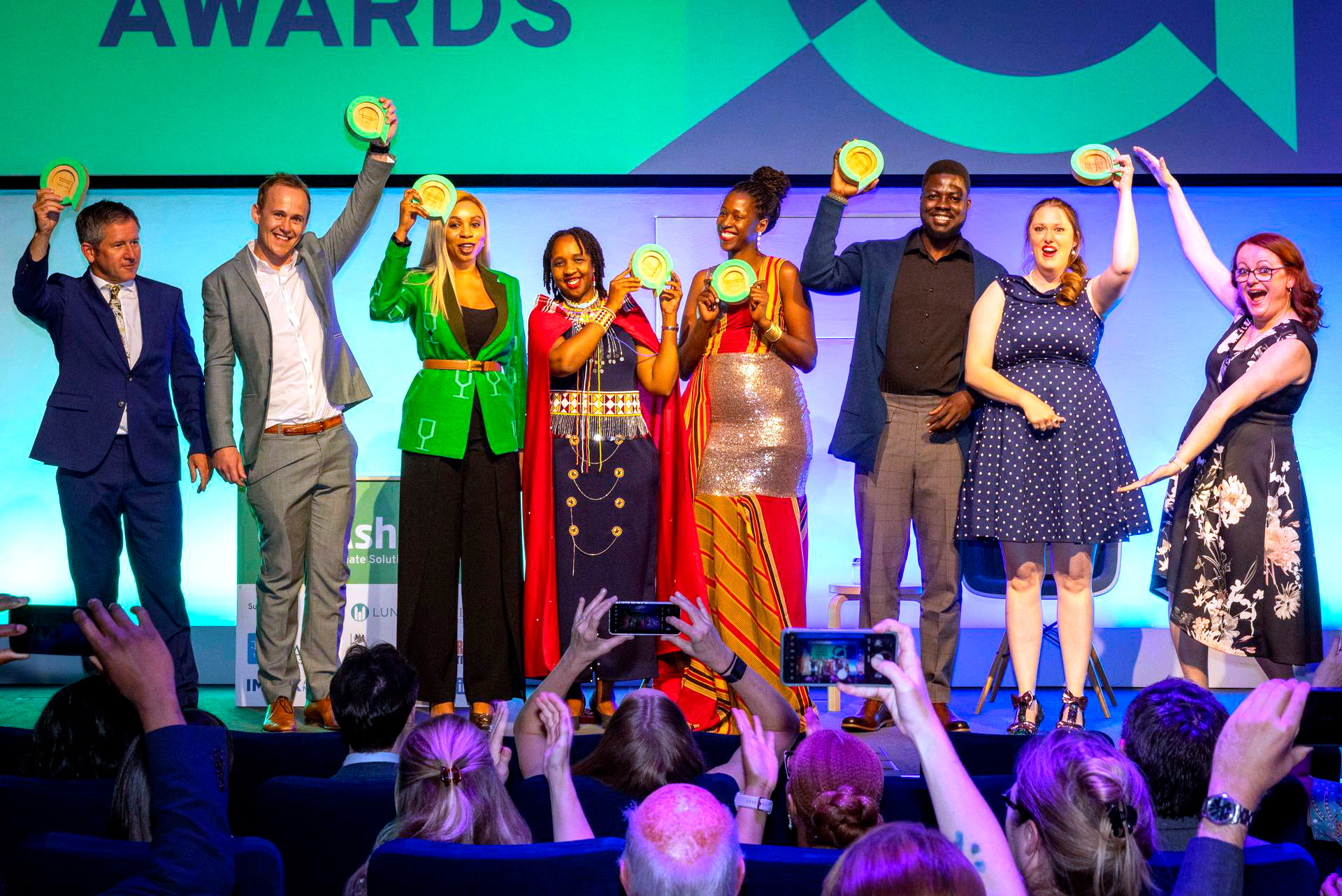 The RSPB’s Annabel Rushton (second from right) accepts the Ashden Award.