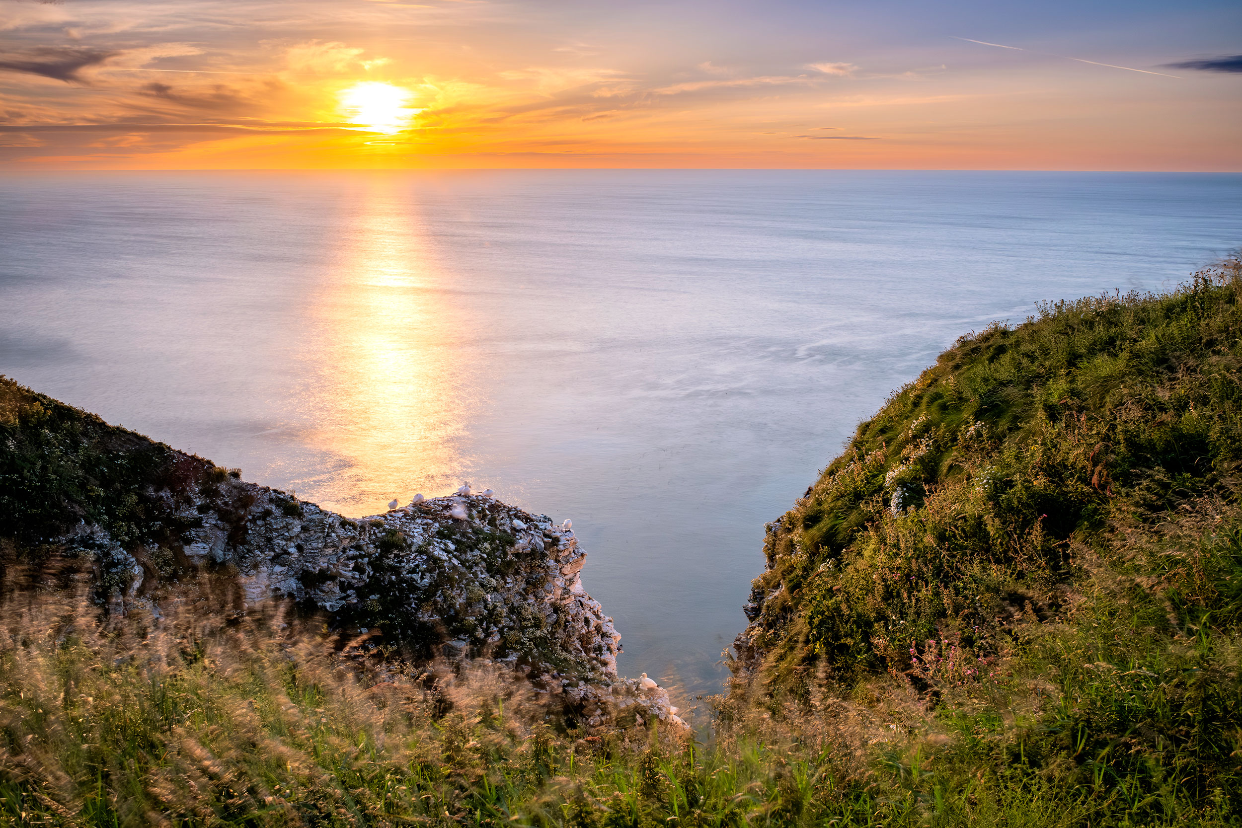 RSPB Bempton Cliffs sunset view