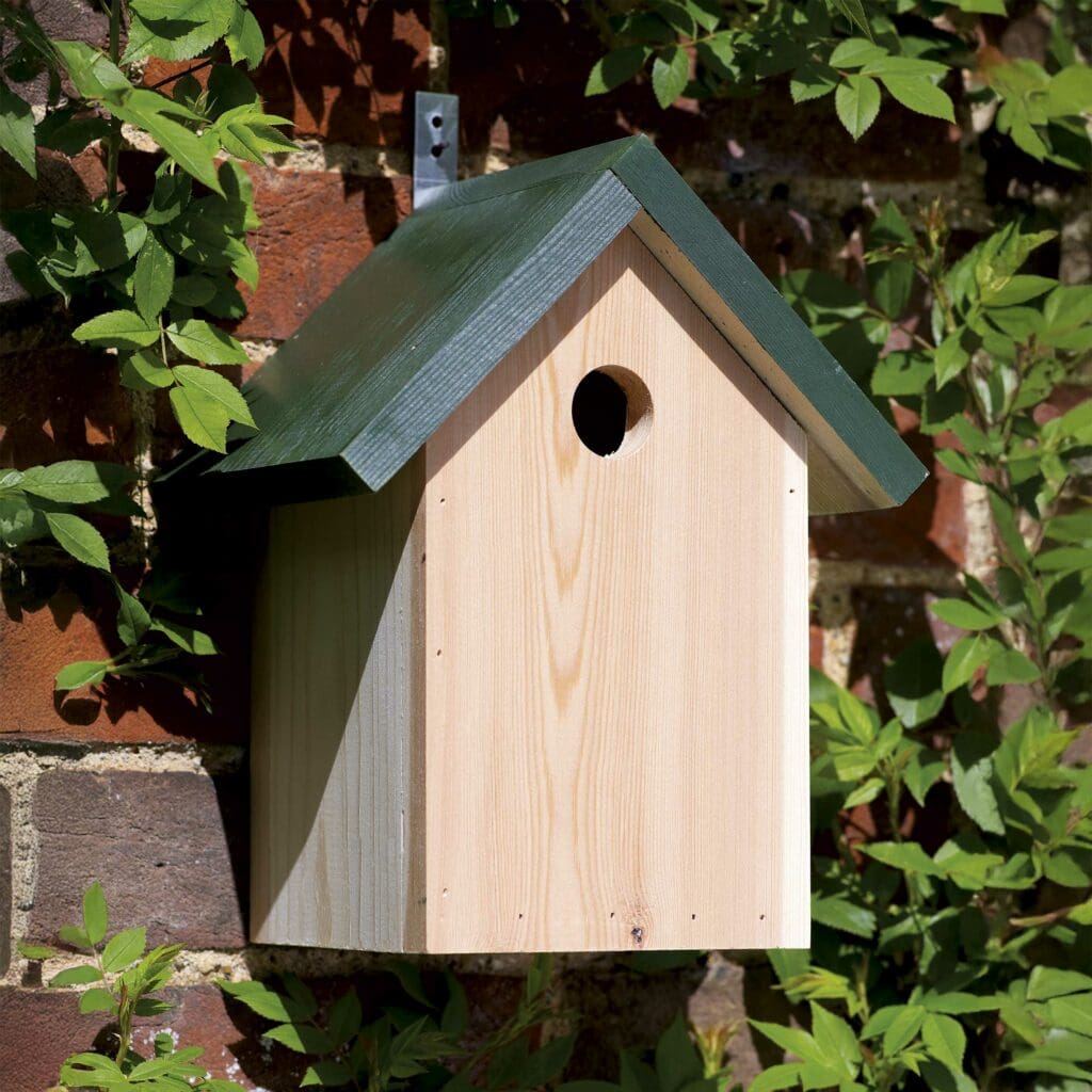 The RSPB’s apex nest box looking very smart against a brick wall.