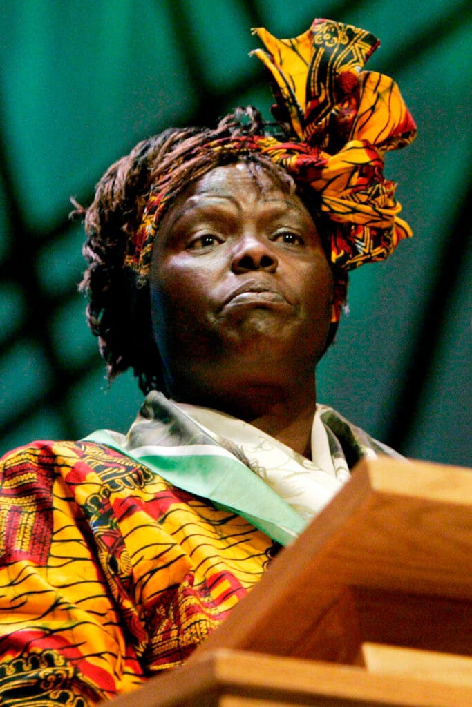 Photo of Dr Wangari Maathai, a Kenyan political activist and founder of the Green Belt Movement, an organisation that empowers communities to aid in conservation. She won the Nobel Peace Prize in 2004.