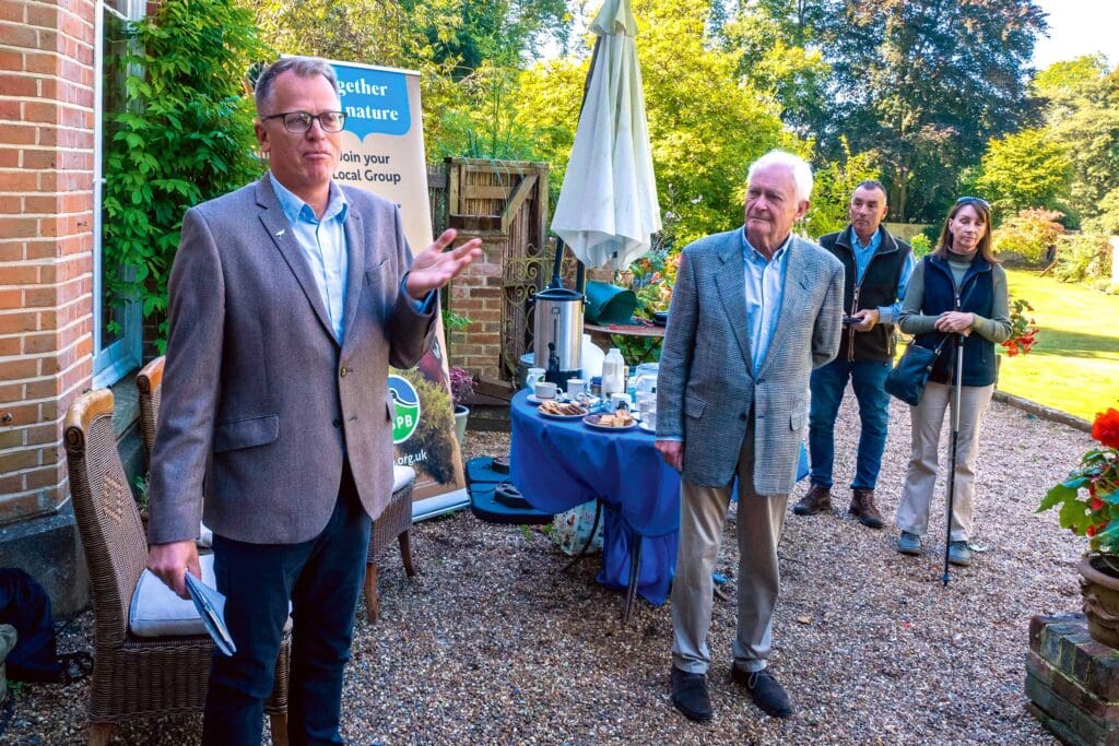 Hugo Blomfield from the RSPB officiating at the event. To his left is a relative of Catherine’s.
