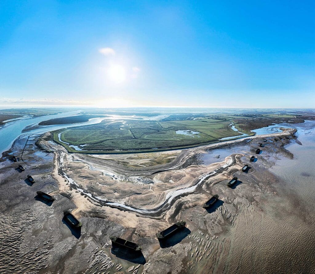 An aerial view of Horsey Island