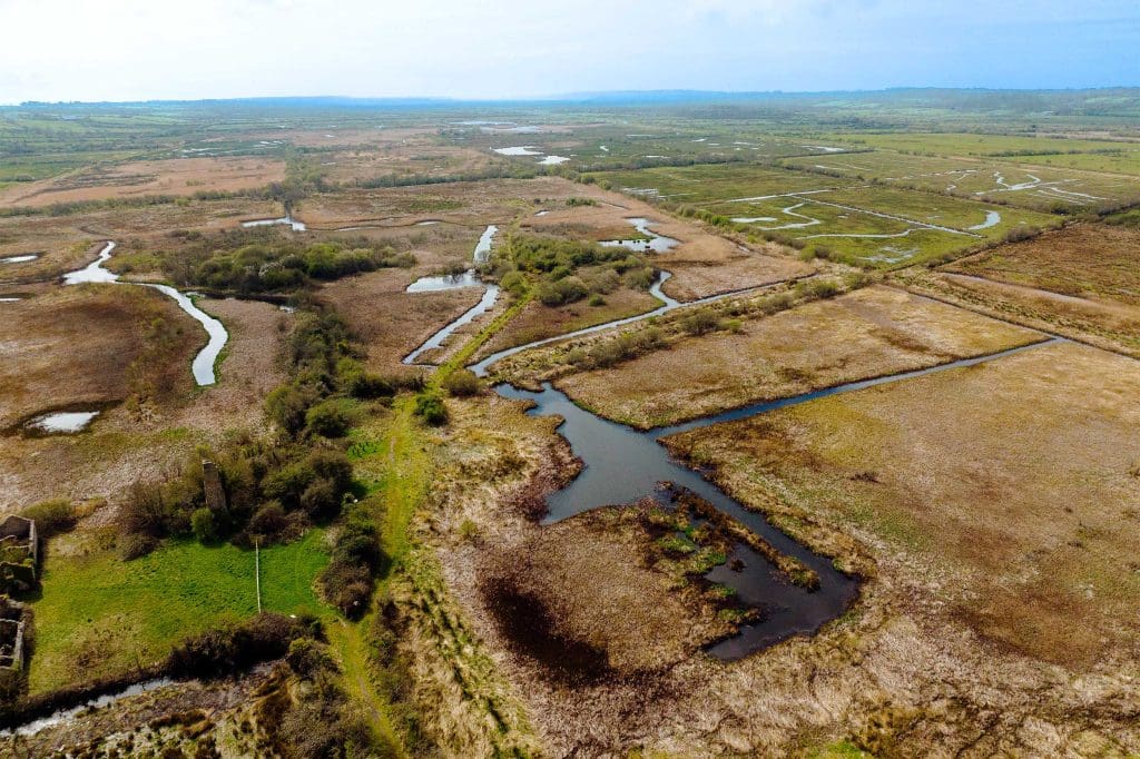 An aerial shot of RSPB Cors Ddyga