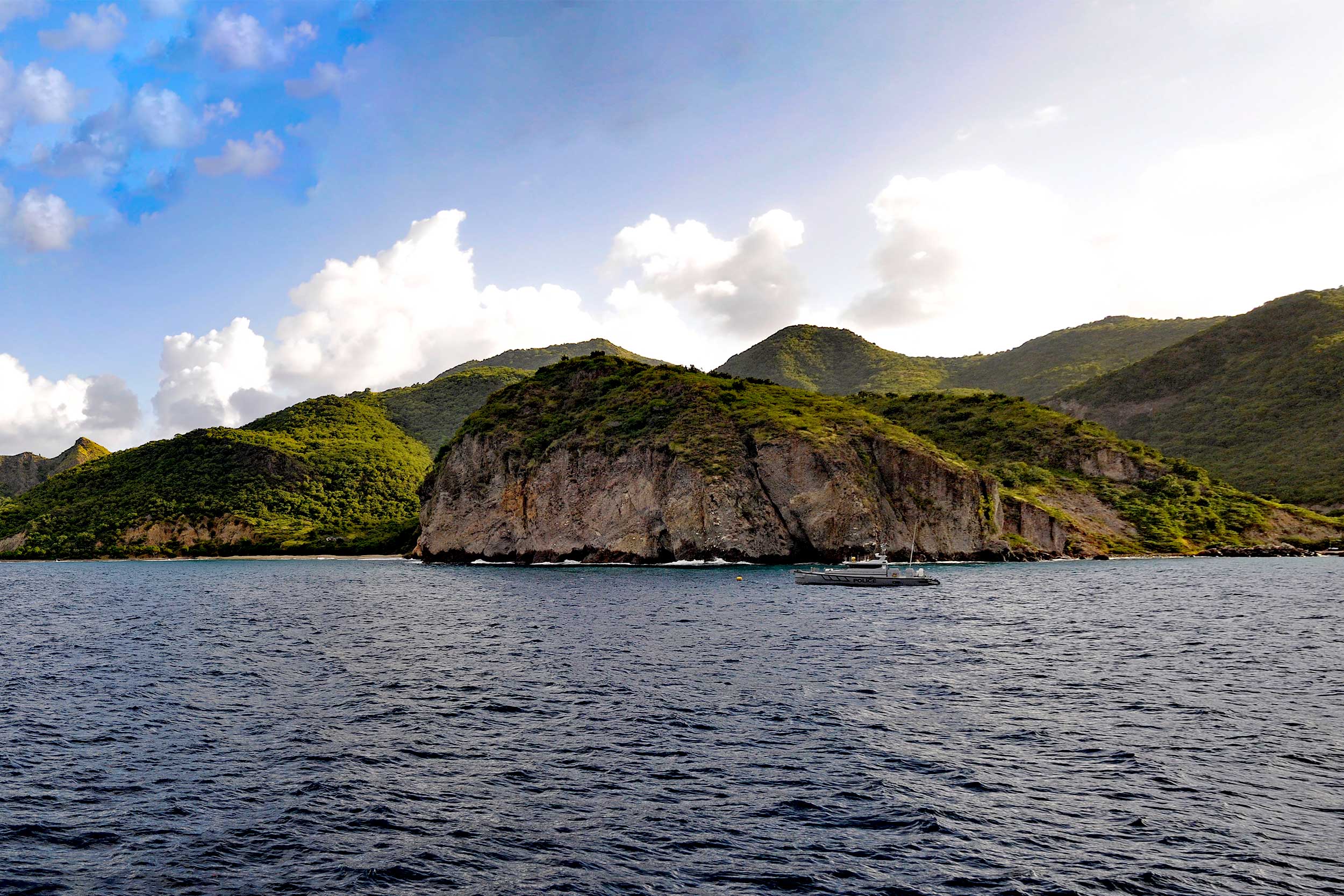Monserrat's green-topped mountainous land and coast