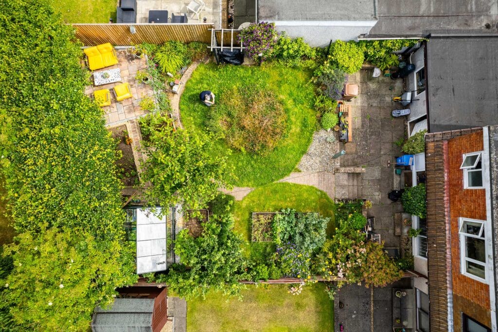 An overhead shot of James' suburban wildlife garden
